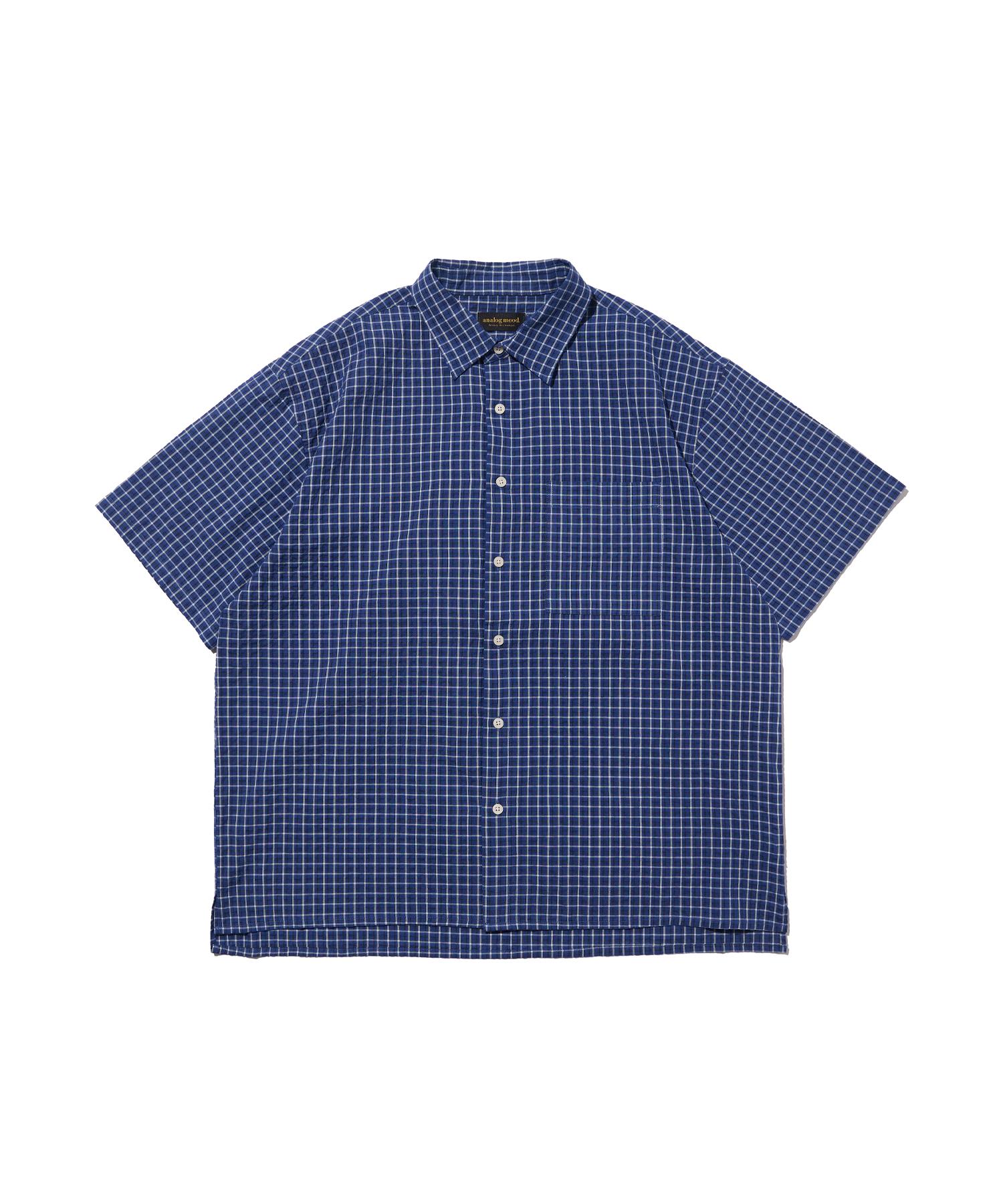 Analog Mood Plaid Cotton Short Sleeve Shirt (Blue) Free