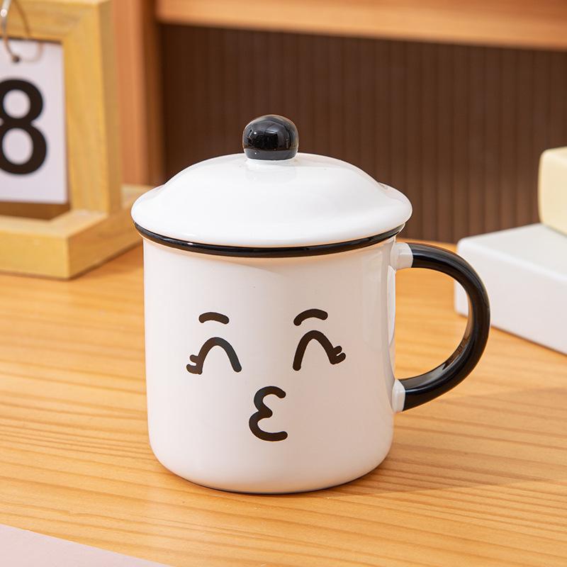 Creative Funny Ceramic Mug with Lid Personalized Water Cup Home Large Capacity Breakfast Cup Office Coffee Cup