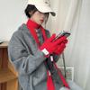 Nianke Women's Red Angora Knit Gloves - Winter Warm, Touch Screen Compatible, Five-Finger Design, and Cold-Proof for Christmas and New Year.