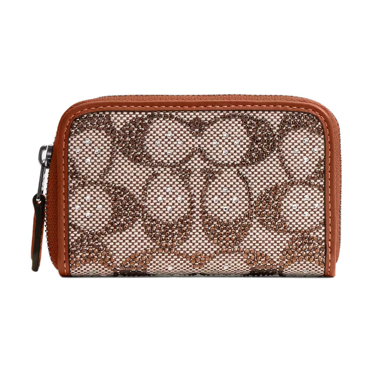 Coach Essential 11 Signature Jacquard Zip Leather Card Case Women Accessories Amber CX244-LHBAR Amber