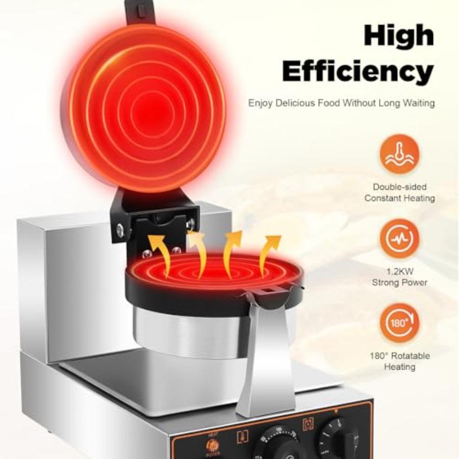 Commercial Electric Burger Waffle Maker with Stainless Steel Material Non-Stick Waffle Press Machine Time Temp Control Ideal fo