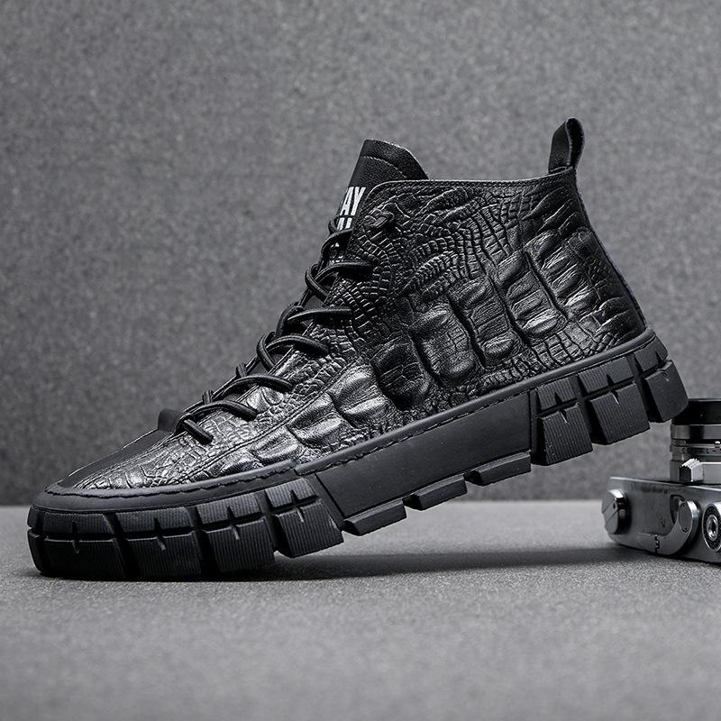 

Miaoguan Brand New Men Leather Casual Shoes Cool Casual Sneakers Loafers Crocodile Print Men High Tops Spring Autumn Flat Shoes 39 чёрный