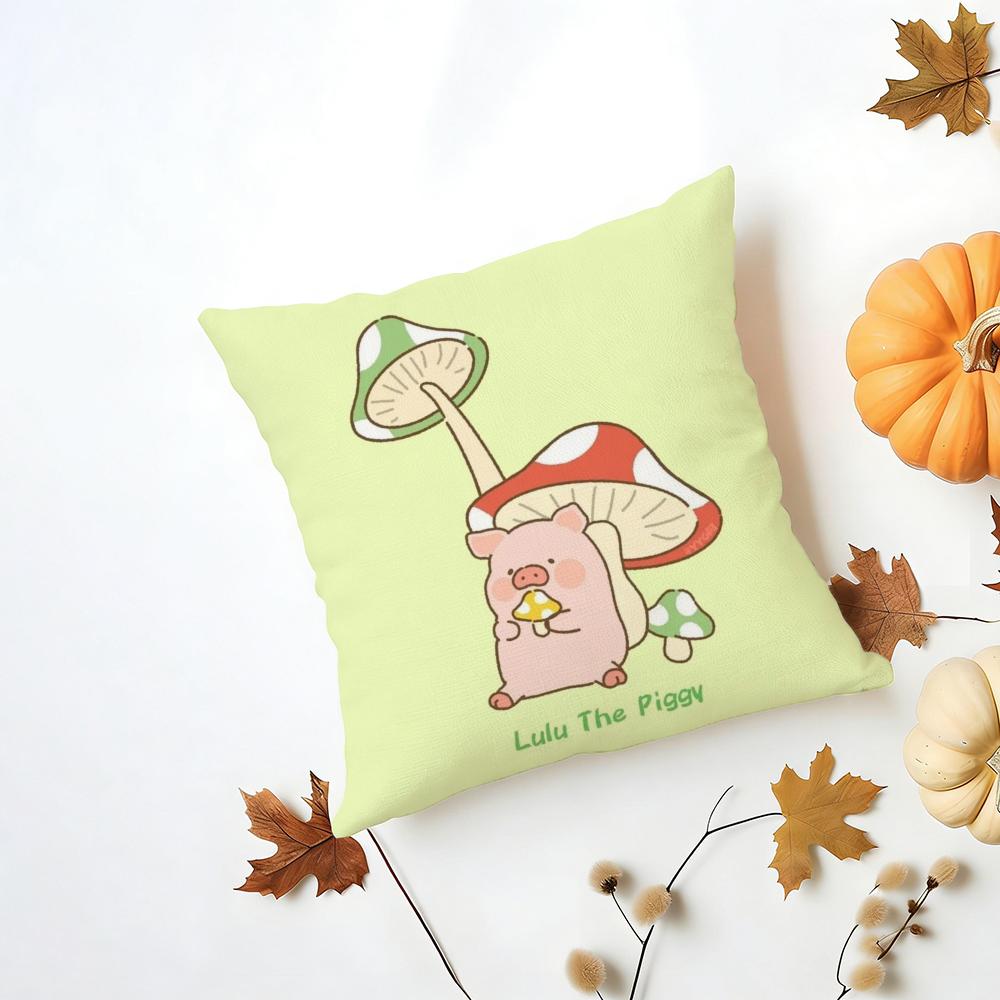 Cartoon LLulu Pig Pink Cushion Cover Iceland Washable Linen Soft for Daily Sofa Bed Home Room Decor