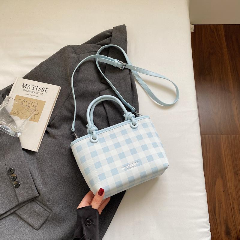 Popular bag women's new fashion plaid hand bag high-end feeling shoulder crossbody bucket bag