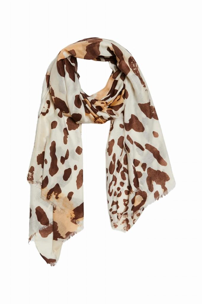 Beige Scarf with Chocolate and Caramel Spots Pattern - Cotton and Viscose, 180x90