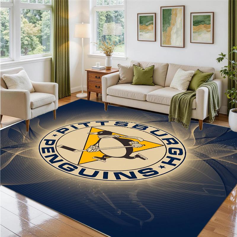 Pittsburgh Penguins Design Crystal Velvet Rug Soft Decorative Mat for Bedroom Entrance