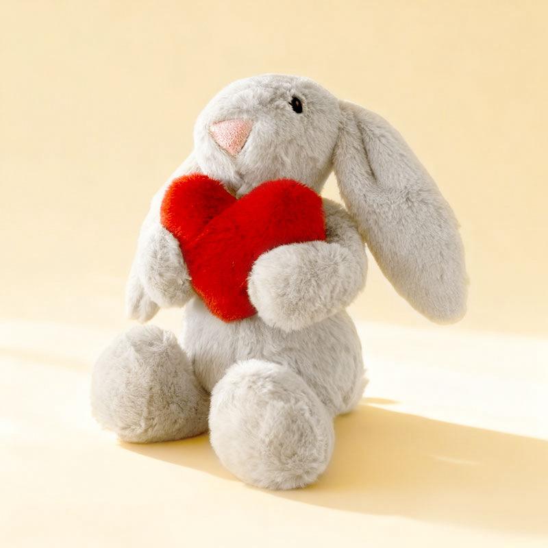 20/30CM Cute Long Ear Bunny Plush Doll Holding Heart Soft Stuffed Rabbit Comfort Toy Valentines Day Gift for Kids Girls 20CM