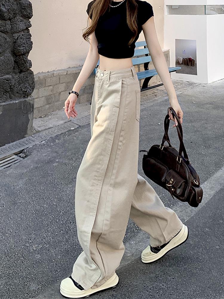 2026 Women s High-Waist Wide-Leg Khaki Scythe Jeans M (101-110 lbs)