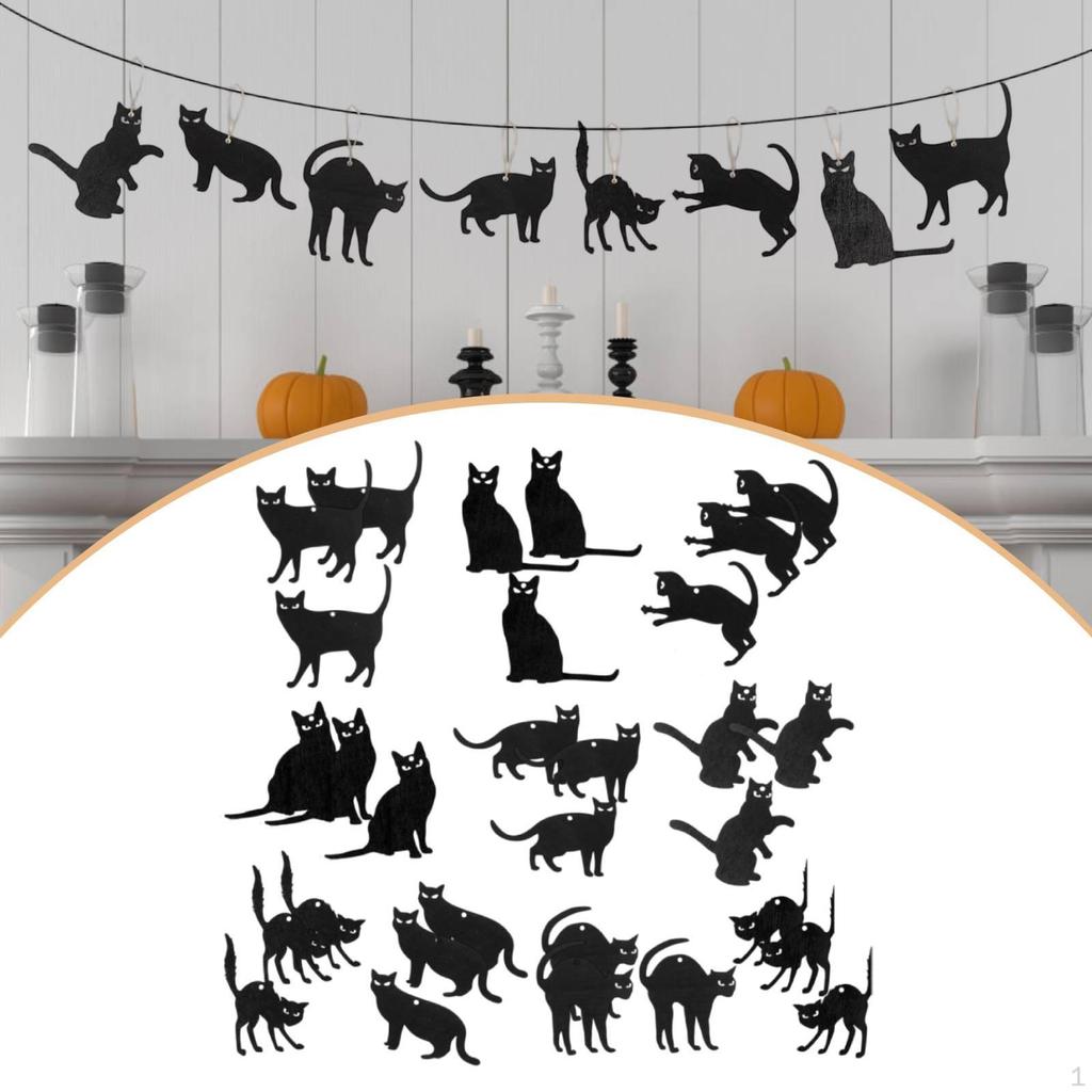 Halloween Black Cat Silhouette Decor Wooden Ornaments Decorations for Ceilings