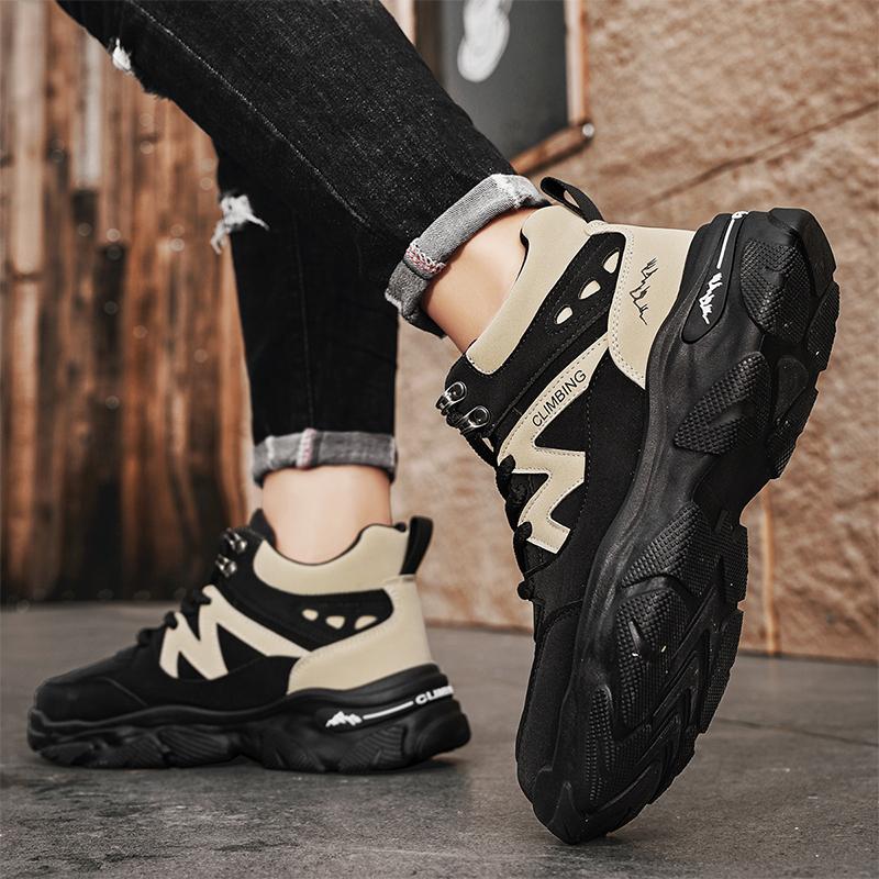 Fashion High Top Men's Shoes 2025 New Autumn Fashion British Style Workwear Leather Waterproof Outdoor Casual Sneakers Trend Short Boots