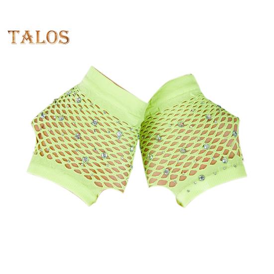 

1 пара перчаток для выступлений, ажурные сетчатые, тонкие, со стразами, высокоэластичные, без пальцев, тонкие, прозрачные, для косплея, клуба, вечеринок, фестивалей жёлтый