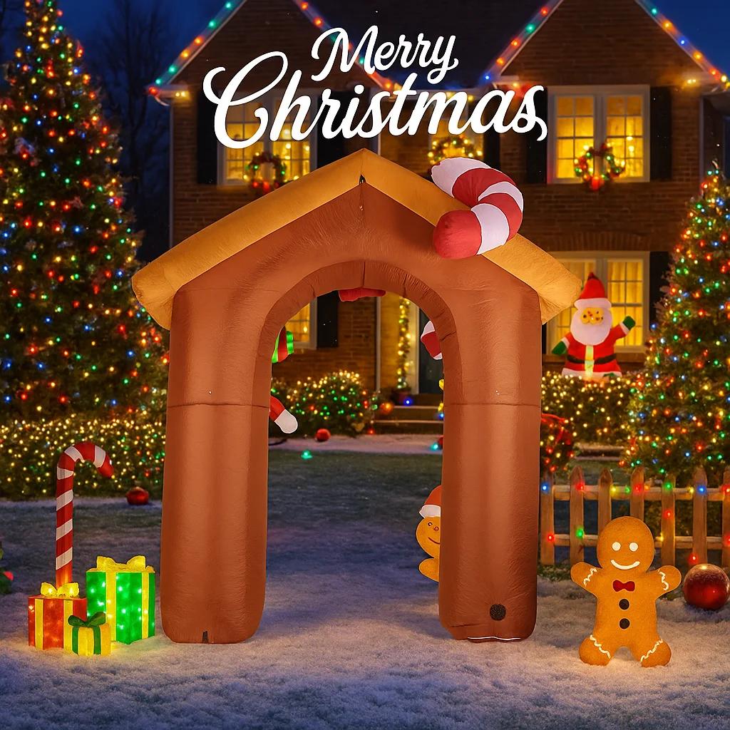 9.84FT Christmas Inflatable Toys Xmas Yard Lawn Party Decoration Gingerbread House Arch Home Supplies Ornament Gift with LED Lit