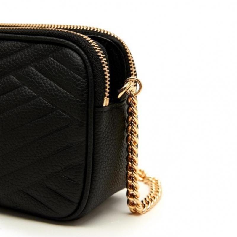 Daks Black Carlisle Embossed Leather Golddd Double Zipper Crossbody Bag Dcwa6e21