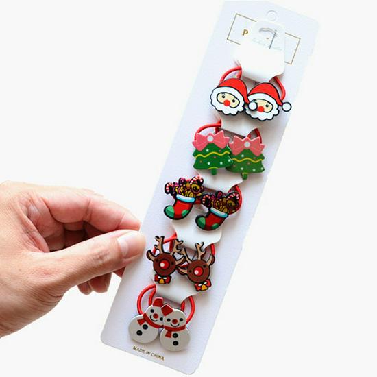 2022 Christmas Holiday Hair Accessories Set: Red Rubber Band, Resin Acrylic Side Clip, Baby Bangs Clip