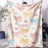 Colorful Bowknot Heart Love Air Conditioning Blanket Cute Cartoon Pattern Nap Blanket for Sofa  Bed Soft Gift for Girls Blanket