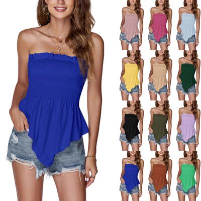 Fashionable Women's Pleated Strapless Sleeveless Ruffled Strapless Top