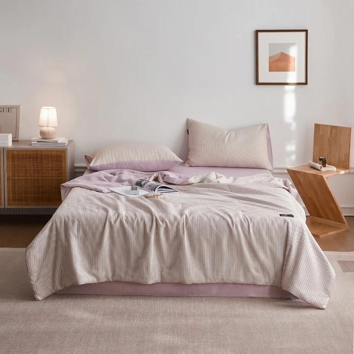 new solid color simple striped air-conditioned house summer quilt wabi series cotton summer quilt four-piece set