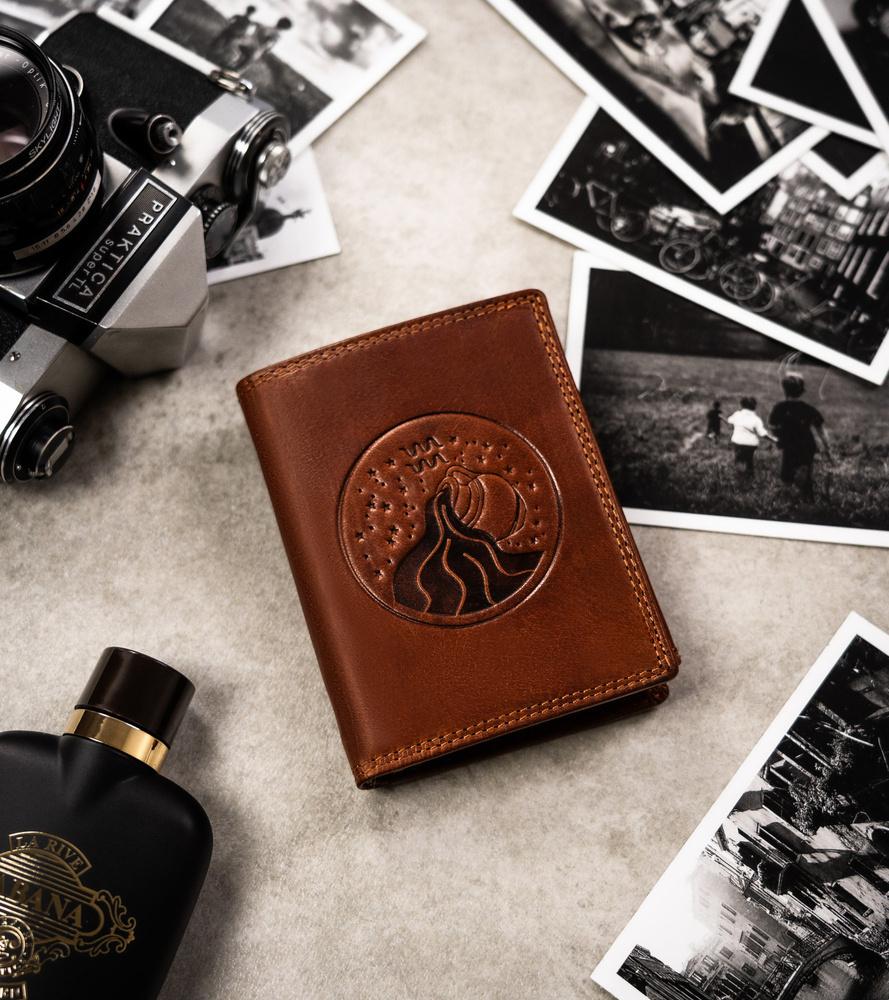 Large men's leather wallet with embossed zodiac sign - Peterson