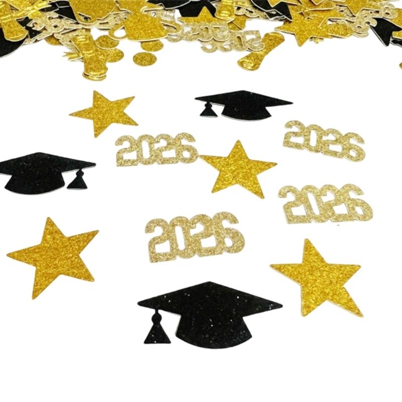 

100/200Pcs 2026 Graduation Confetti Glitters Gold Star Cap Diploma Design for Party Decorations and Photo Props