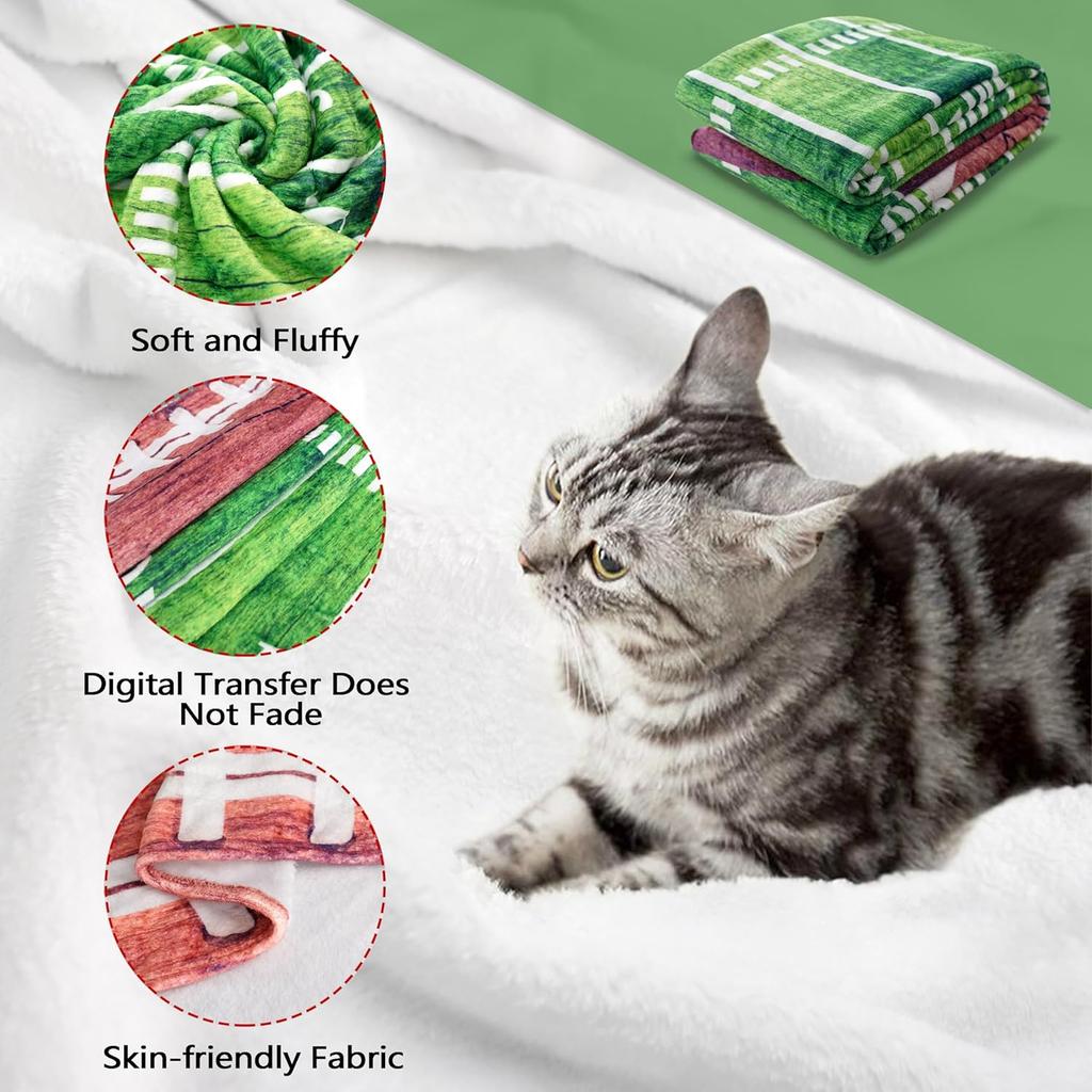 Football Blanket Gifts for Boys Girls Football Lovers, Green Football Throw Blanket Super Soft Travel Bed Sofa Blankets for Sport Fans Kids Adults