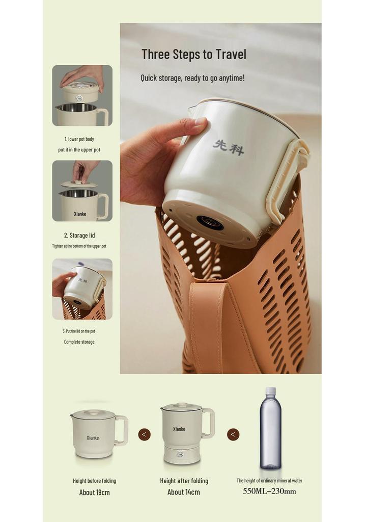 Compact and Portable Travel Electric Folding Kettle - Stainless Steel Multi-functional Water Cup.