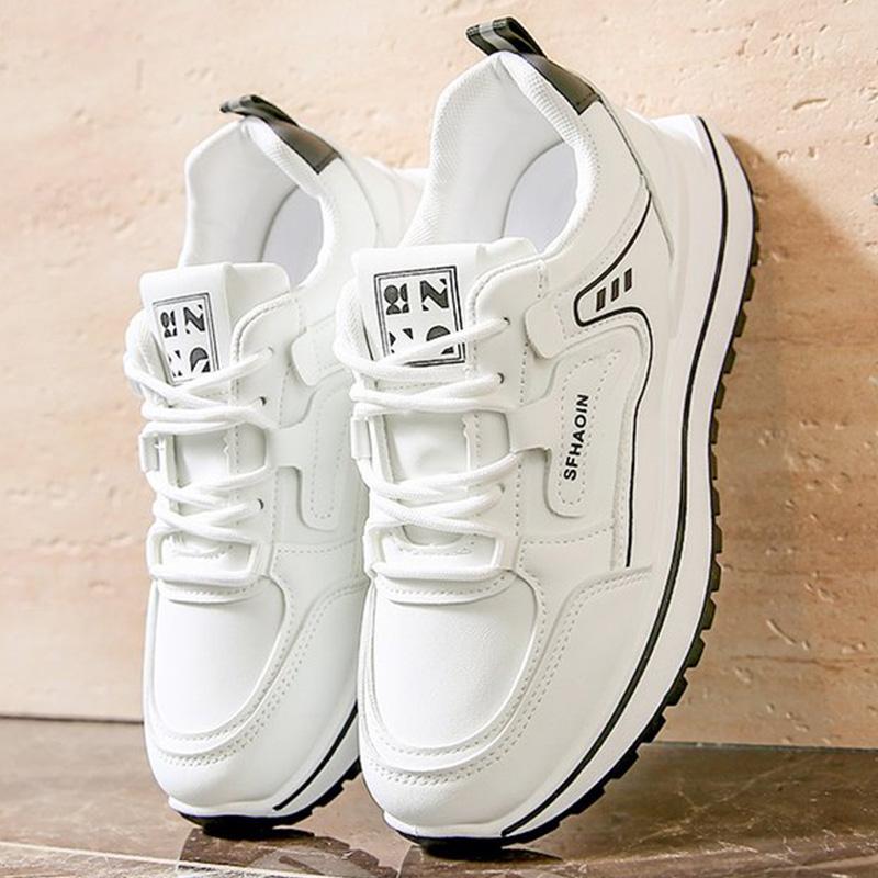 

Fashion Concise Letter Print Platform Sneakers Women Autumn Winter Lace Up Low Top Casual Shoes Woman Mix Color Vulcanize Shoes Female 41
