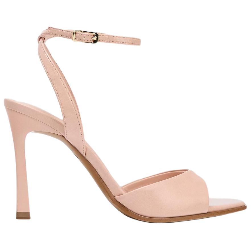 Zara Pu Fashion Open-Back High Heels One-Strap Sandals 9Cm Women Sandals Rose-Red 2312610050