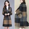Plus Size 2025 Winter Woolen Coat - Thick Padded, Color Block, Korean Style, Versatile Over-the-Knee Mid-Length Outerwear for Women