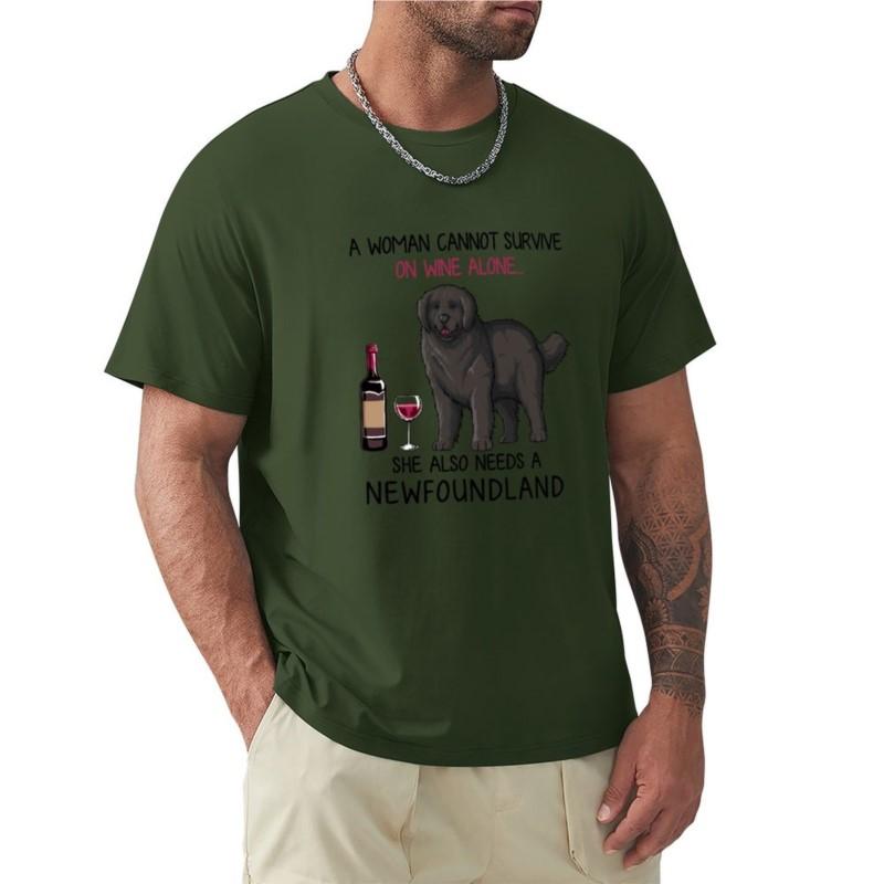 Newfoundland and Wine Funny Dog T-Shirt Sweat Shirt Black T Shirts Funny T Shirt Men Clothing