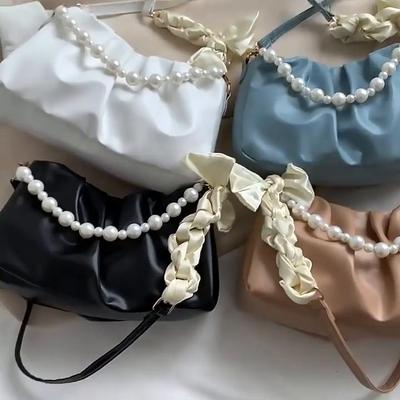 Módní plisovaná crossbody taška přes rameno Módní obláček PU kůže Malé kabelky Peněženka Dámská Perlový luxusní design Tašky pod paži MIT
