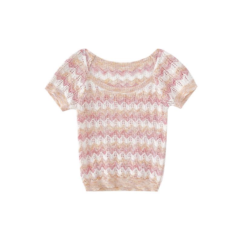 

Thirteen Lines 2024 Summer Women s Hemp Rope Knit Short Sleeve T-shirt