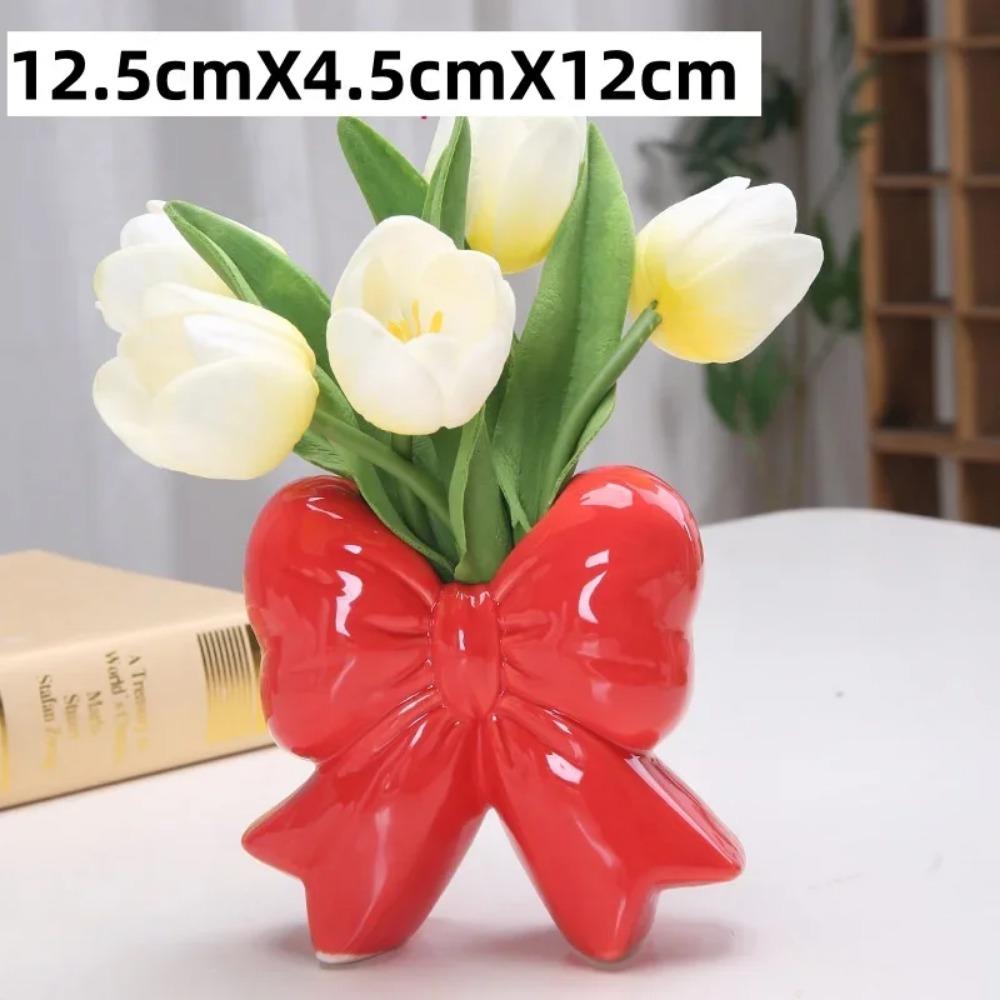 Bowknot Ceramic Vase Small Pen Holder Creative Makeup Brush Holder  Dry Flowers Ornament