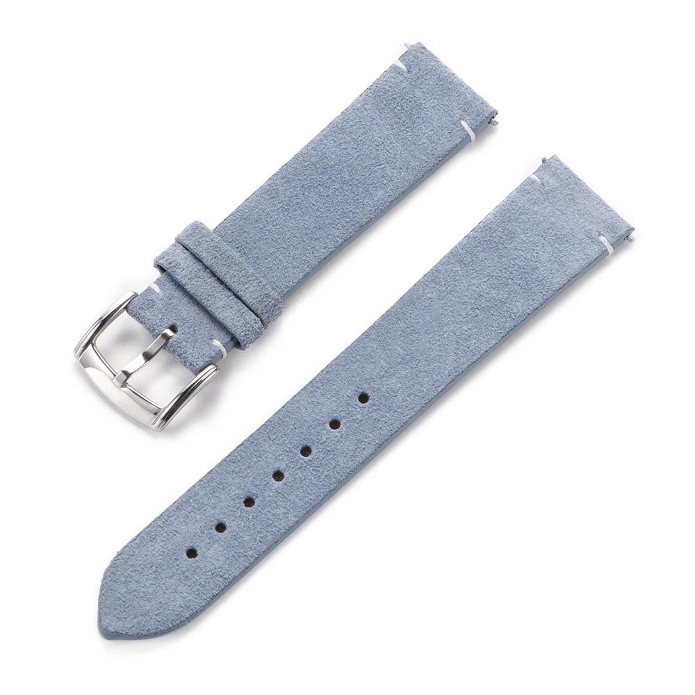 

Quick Release Soft Suede Strap 20mm 22mm Wristband Green Brown Watch Band Black Buckle Calfskin Bracelet Women&Men Accessories 20mm&Silver Buckle світло-синій колір
