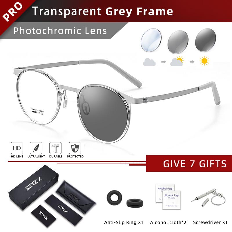 

SZTZX Ультралегкие фотохромные очки для чтения из чистого титана Классические круглые очки для коррекции зрения с защитой от синего света при близорукости -150