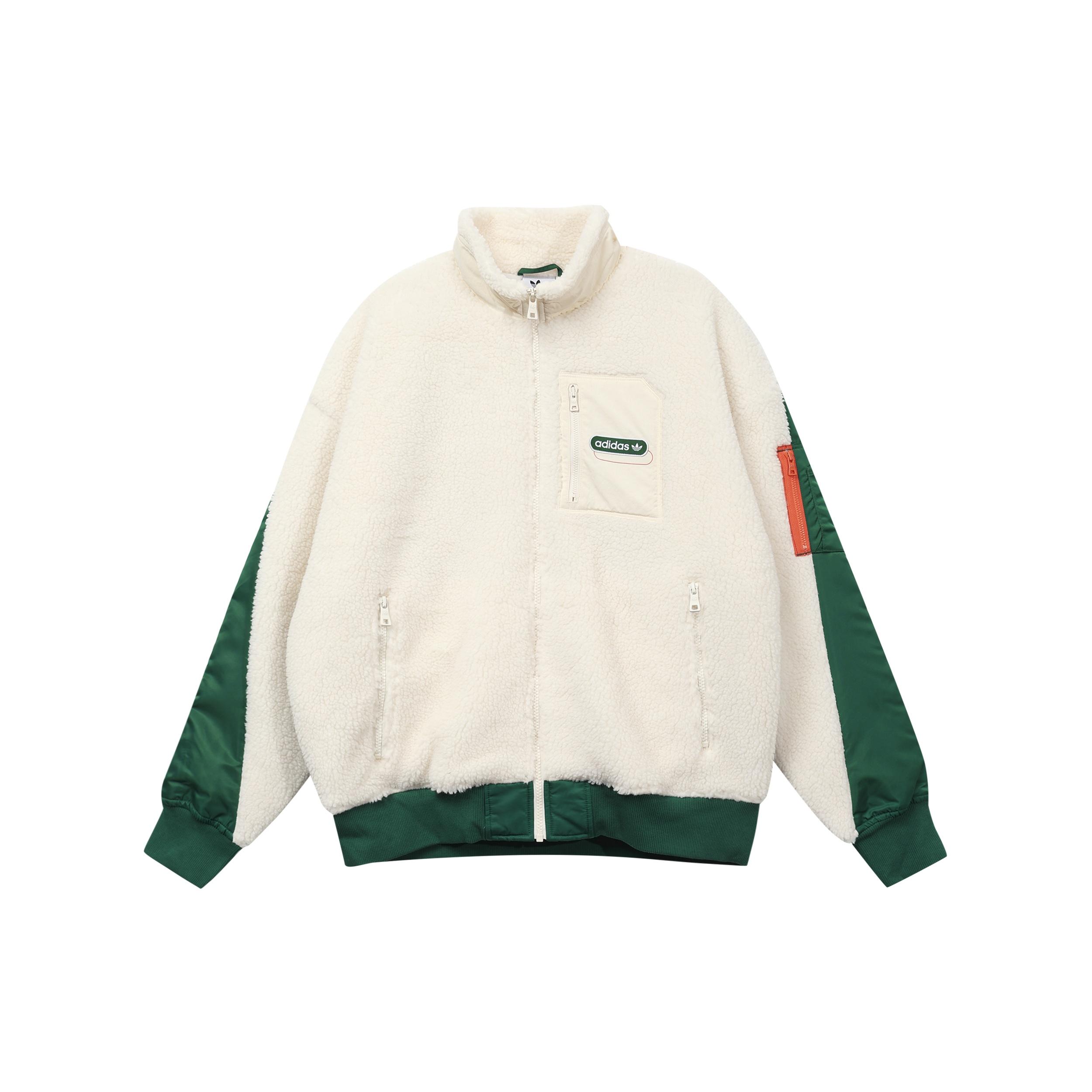 Men s adidas originals Mr Sherpa Jkt Suede Splicing Stand Collar Logo Sports Jacket Yellow White HC0373 S