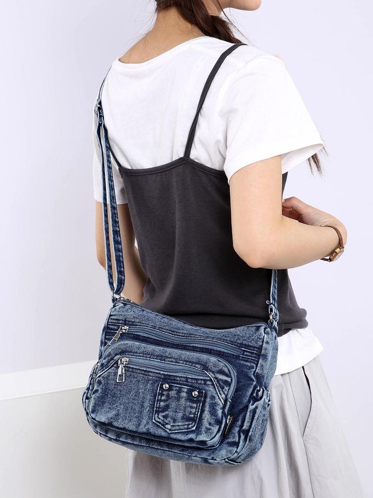 Women's Versatile Crossbody Bag: Multi-pocket Casual Denim for Commuting