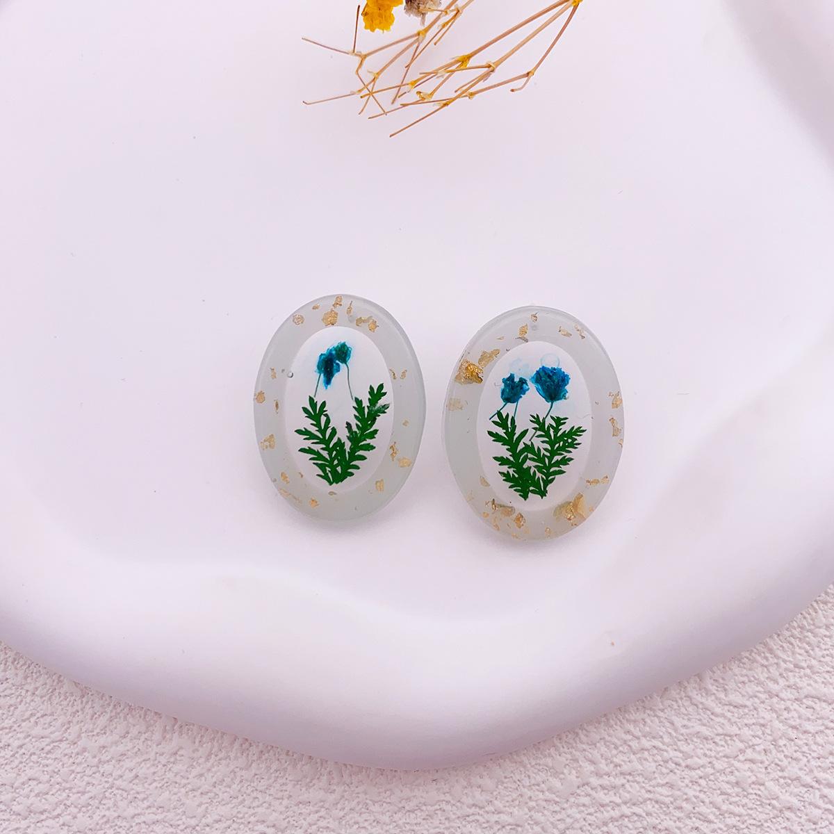 Chic Multicolor Real Flower Acrylic Resin Earrings Oval Geometric Irregular Drop Earrings Daily Jewelry for Women