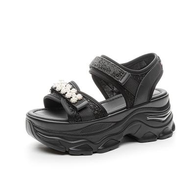 Mode 2025 Nouveaux 7 cm Mesh Aéré Respirant Nouvelles Sandales Femme Chaussures Confortables Mode Été Bout Poisson Plateforme Compensée Talons Hauts Cachés Dames
