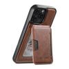 SUTENI M3 For iPhone 15 Pro Max Magnetic Case Cowhide Texture Leather Back Cover with Card Bag Kickstand