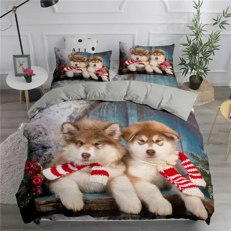 Dog Cute Samoyed Bedding Set Boys Girls Twin Queen Size Smiling Angel  Lovely Puppy Duvet Cover Pillowcase Bed Kids Adult