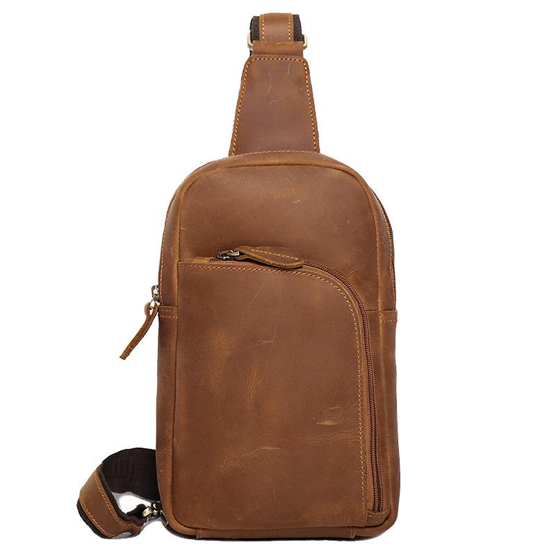 Leather Men S Retro Breast Bag Women S Crazy Horse Leather Casual Messenger Bag Large Capacity Shoulder Bag