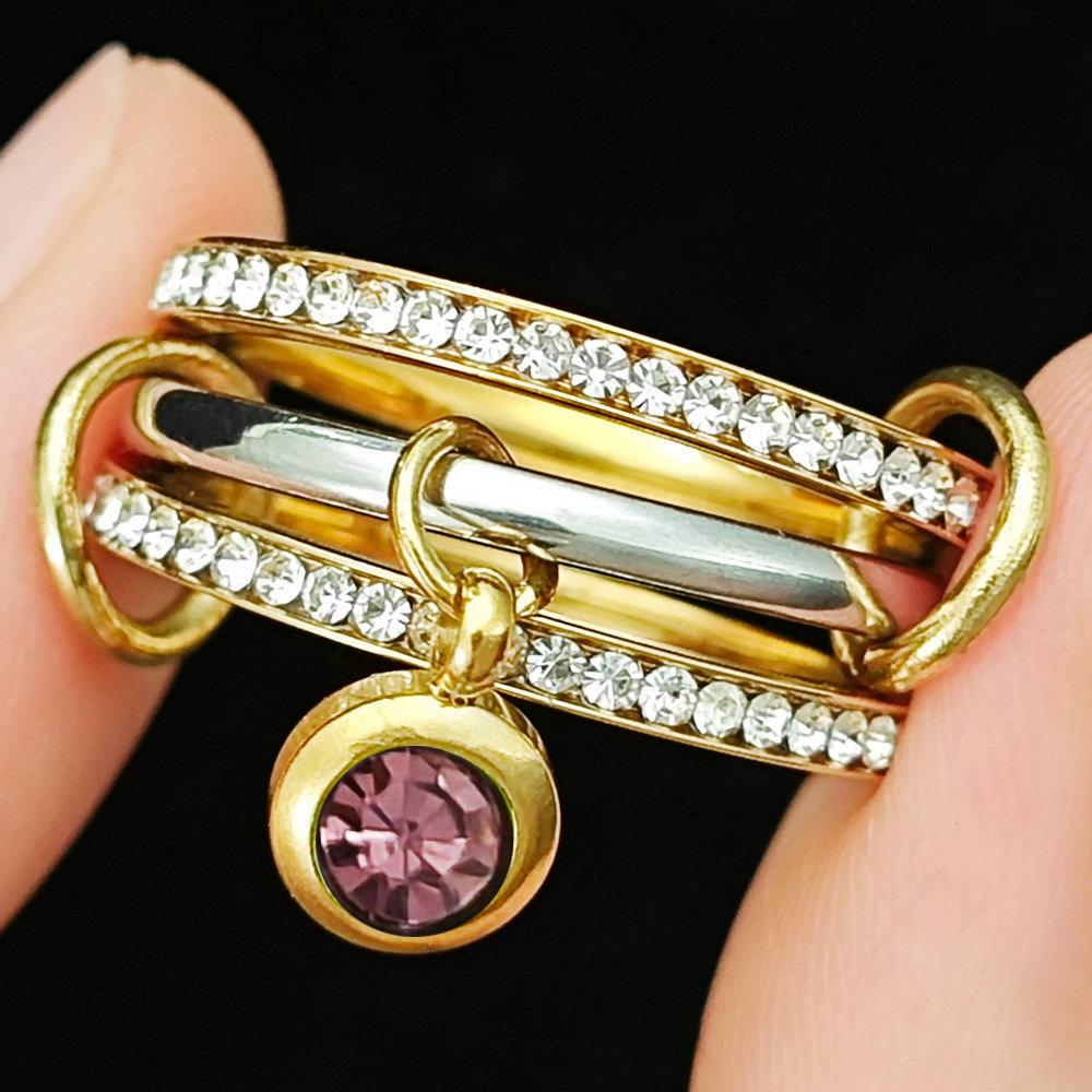 INS Trendy 12 Color Birthstone Charm Rings Stack Set Minimalist CZ Pendant Spinelli Ring For Women Girls Stainless Steel Jewelry