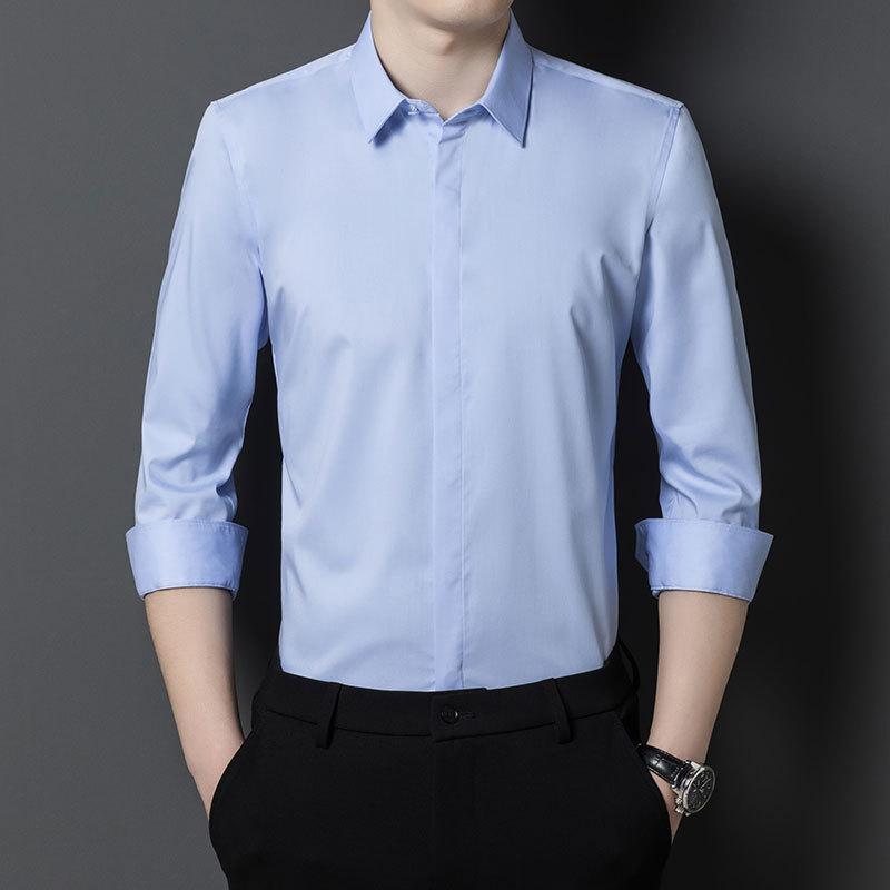 Men's Business Shirt Large Size Solid Color Overalls Long Sleeve Shirt
