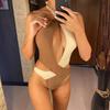Sexy Splicing Cut Out Halter Backless Monokini One Piece Swimsuit Women Swimwear Female High Cut Bather Bathing Suit Swim