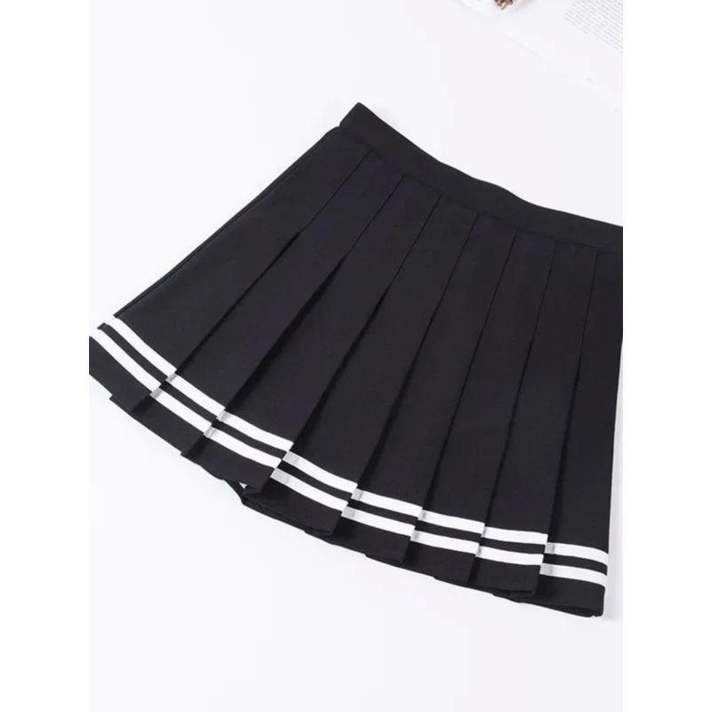 Striped High Waisted Pleated Skirt Stripe College Style High Waist Elastic Pleated Skirt