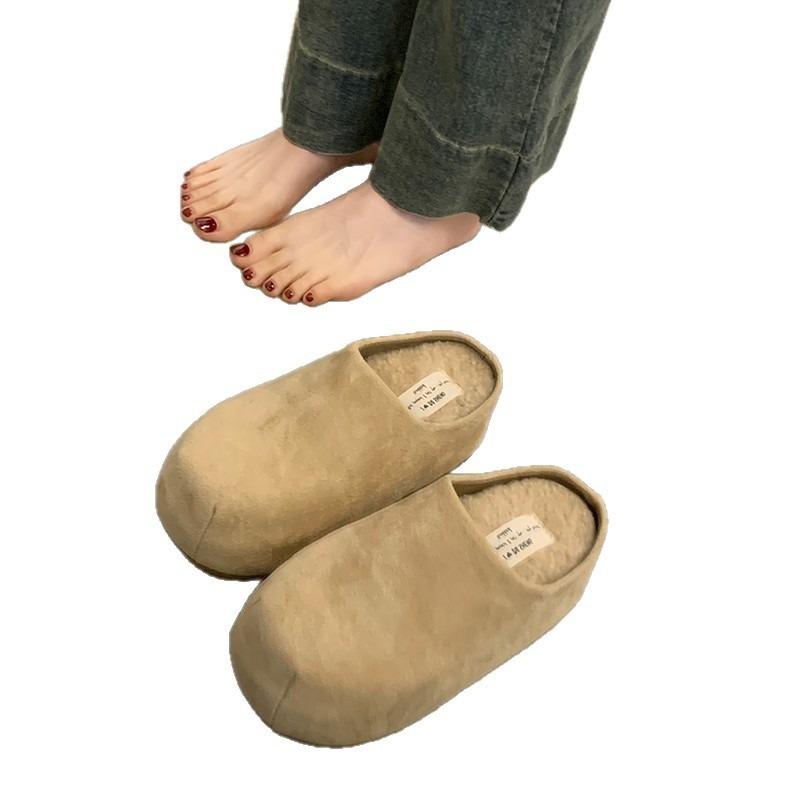 Thick bottom inner height increase women's outer wear autumn and winter new retro bag head half drag velvet