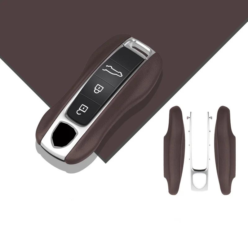 

Розкішна Натуральна Шкіра для Porsche Boxster Cayman Panamera Cayenne Macan 718/911 Taycan Чохол для Ключа Автомобіля Захисний Брелок