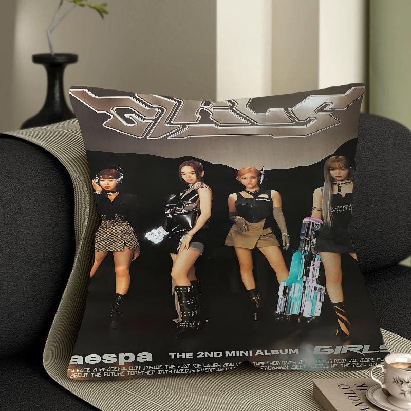 KPOP Koreansk Tjejgrupp A-AespaS Kuddfodral Kuddöverdrag Bil Prydnadskuddfodral För Soffa Bil Julklapp 40x40cm 45x45cm
