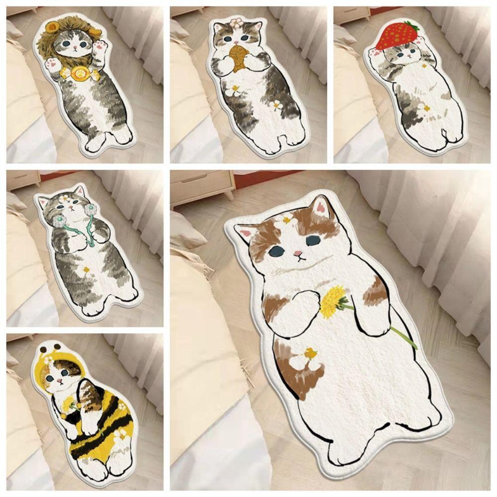 Irregular Cartoon Cat Carpet Faux Cashmere Bedside Rug Bedroom Area Rugs for Sofa Coffee Table
