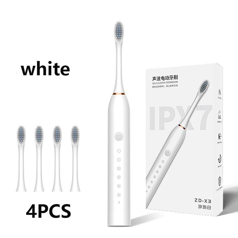 USB Rechargeable 6-speed Adjustable Electric Toothbrush Sonic Vibration Toothbrush Head Deep Clean Electric Toothbrush with 4 Brush Heads